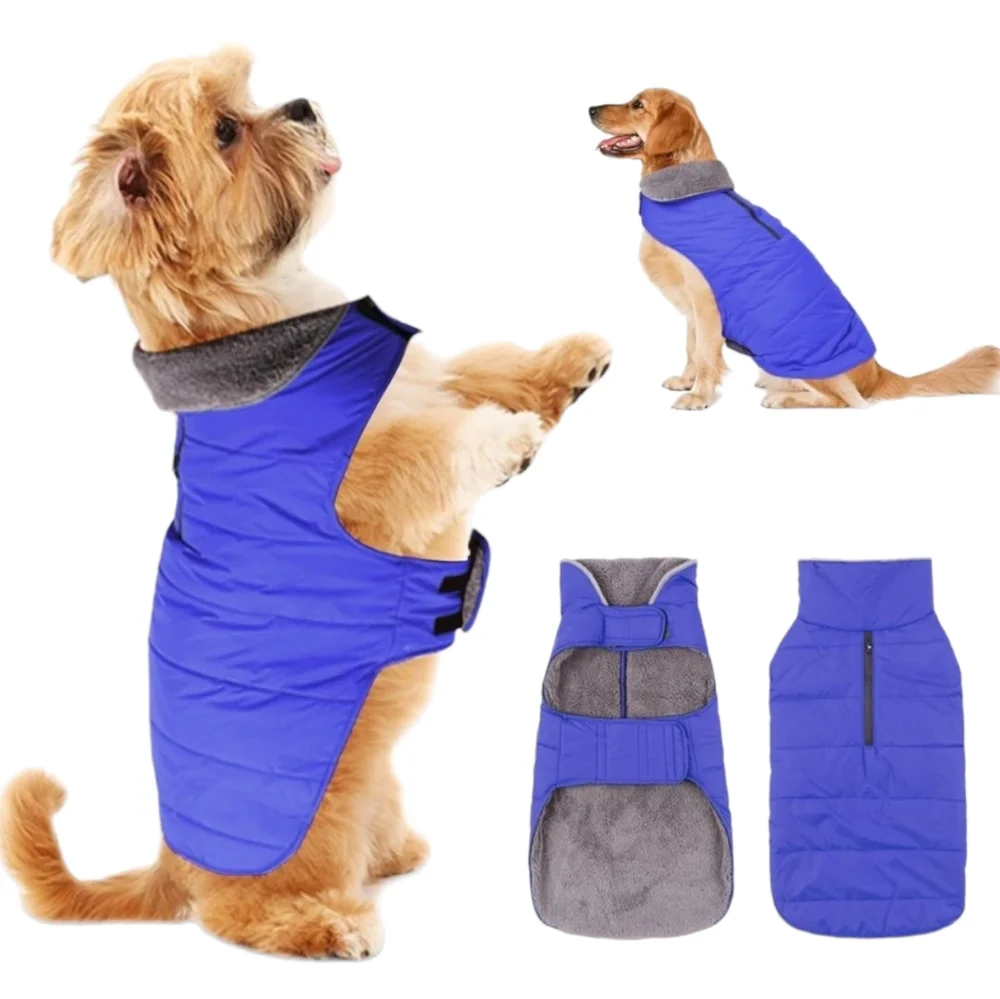 PPET Navy Blue Waterproof Winter Coat with Two Way Zippered Harness Hole,Size XS